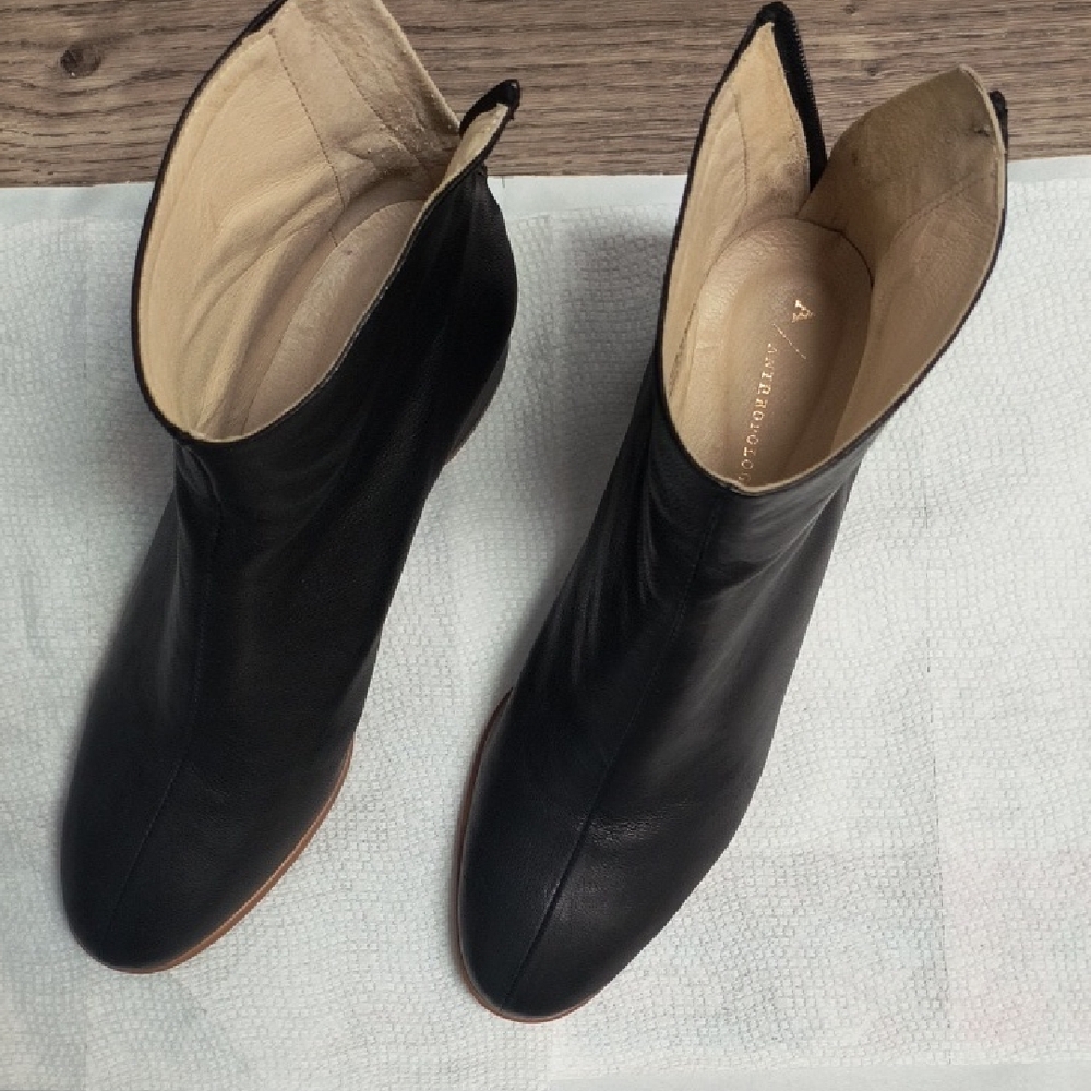 Anthropologie Black Leather Ankle Boots, Size EU 38, US 7 - 7.5